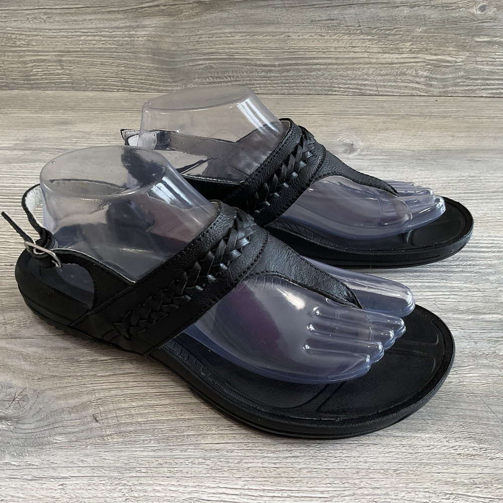 Kuru Letti Womens Size 9 Jet Black Beach Classic Outdoor Leather Thong Sandals